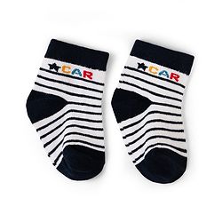 Cute Walk by Babyhug Cotton Knit Anti-bacterial Anti-skid Ankle Length Striped Socks With Animal Design Pack of 3 - Grey, Black & White