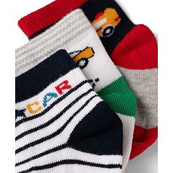 Cute Walk by Babyhug Cotton Knit Anti-bacterial Anti-skid Ankle Length Striped Socks With Animal Design Pack of 3 - Grey, Black & White