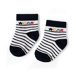 Cute Walk by Babyhug Cotton Knit Anti-bacterial Anti-skid Ankle Length Striped Socks With Animal Design Pack of 3 - Grey, Black & White