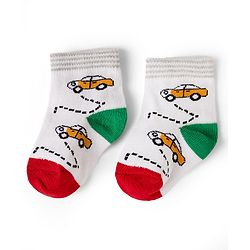 Cute Walk by Babyhug Cotton Knit Anti-bacterial Anti-skid Ankle Length Striped Socks With Animal Design Pack of 3 - Grey, Black & White