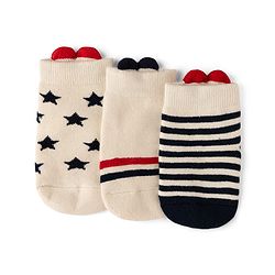 Cute Walk by Babyhug Cotton Knit Anti-bacterial Terry Ankle Length Striped Socks With Star Design Pack of 3 - Beige