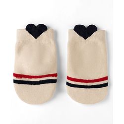 Cute Walk by Babyhug Cotton Knit Anti-bacterial Terry Ankle Length Striped Socks With Star Design Pack of 3 - Beige