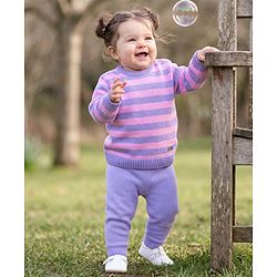 Babyhug Knit Striped Sweater Set - Lavender