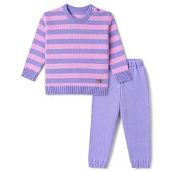Babyhug Knit Striped Sweater Set - Lavender