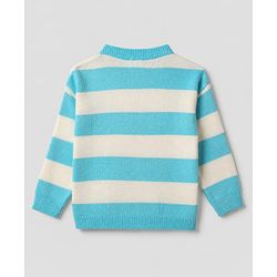 Babyhug Knit Full Sleeves Sweater Set With Striped Design - Blue