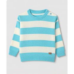 Babyhug Knit Full Sleeves Sweater Set With Striped Design - Blue