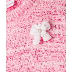 Babyhug Knit Sweater Sets with Full Sleeves and Bow Applique in Coral for 12-18 Months