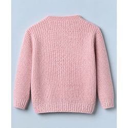 Babyhug Knit Full Sleeves Hooded Solid Sweater Set With Flower Applique - Pink