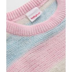 Babyhug Knit Full Sleeves Sweater Set with Stripe Design - Pink