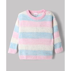 Babyhug Knit Full Sleeves Sweater Set with Stripe Design - Pink