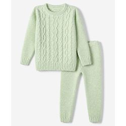 Babyhug Knit Full Sleeves Sweater Set with Cable Knit Design - Light Green