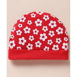 Babyhug 100% Cotton Interlock Knit Cap, Mitten & Booties with Floral Print Read - Diameter 10.5 cm