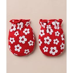 Babyhug 100% Cotton Interlock Knit Cap, Mitten & Booties with Floral Print Read - Diameter 10.5 cm