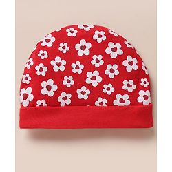Babyhug 100% Cotton Interlock Knit Cap, Mitten & Booties with Floral Print Read - Diameter 10.5 cm