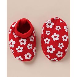 Babyhug 100% Cotton Interlock Knit Cap, Mitten & Booties with Floral Print Read - Diameter 10.5 cm