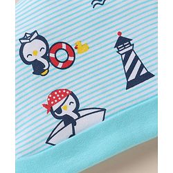 Babyhug 100% Cotton Interlock Knit Cap, Mitten & Booties with Peguin, Pirate & Light House Light Blue - Diameter 10.5 cm