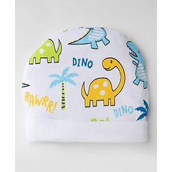 Babyhug 100% Cotton Interlock Knit Cap Mittens & Booties With Animal & Beach Theme Print Blue - Diameter 14 cm