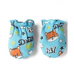 Babyhug 100% Cotton Interlock Knit Mittens & Booties with Tiger & Star Print - Blue