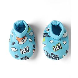 Babyhug 100% Cotton Interlock Knit Mittens & Booties with Tiger & Star Print - Blue