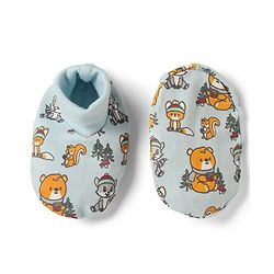 Babyhug 100% Cotton Interlock Knit Mittens & Booties with Bear Raccoon Squirrel Fox Print - Light Blue