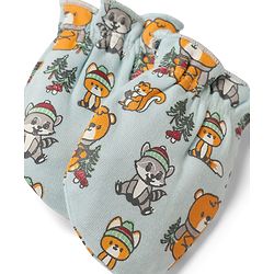 Babyhug 100% Cotton Interlock Knit Mittens & Booties with Bear Raccoon Squirrel Fox Print - Light Blue