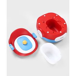 Babyhug 3-in-1 Potty Chair and Toilet Training Seat - Blue & Red| Step Stool| Toilet Seat| Removable Potty Pot| Anti-Slip Pads| Supportive Handles| Splash Guard| Suitable for 1-5 Years Boys & Girls