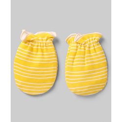 Babyhug 100% Cotton Interlock Knit Striped Mittens With Star Print Pack of 3 - Yellow Red White