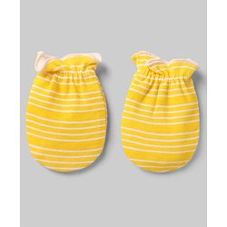 Babyhug 100% Cotton Interlock Knit Striped Mittens With Star Print Pack of 3 - Yellow Red White