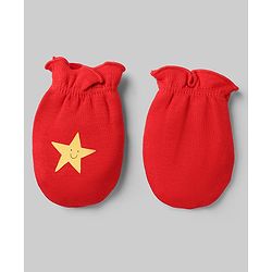 Babyhug 100% Cotton Interlock Knit Striped Mittens With Star Print Pack of 3 - Yellow Red White