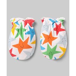 Babyhug 100% Cotton Interlock Knit Striped Mittens With Star Print Pack of 3 - Yellow Red White