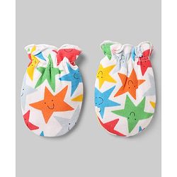 Babyhug 100% Cotton Interlock Knit Striped Mittens With Star Print Pack of 3 - Yellow Red White