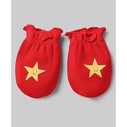 Babyhug 100% Cotton Interlock Knit Striped Mittens With Star Print Pack of 3 - Yellow Red White