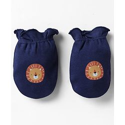 Babyhug 100% Cotton Interlock Mittens with Bear & Lion Print in Red Blue & Yellow Pack of 3 - Diameter 8 cm