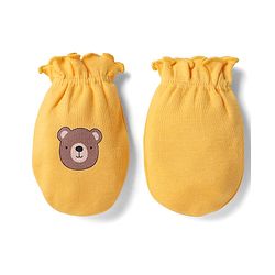 Babyhug 100% Cotton Interlock Mittens with Bear & Lion Print in Red Blue & Yellow Pack of 3 - Diameter 8 cm