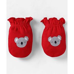 Babyhug 100% Cotton Interlock Mittens with Bear & Lion Print in Red Blue & Yellow Pack of 3 - Diameter 8 cm