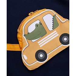 Babyhug 100% Cotton Knit Sweatshirt with Full Sleeves and Car Applique in Navy Blue