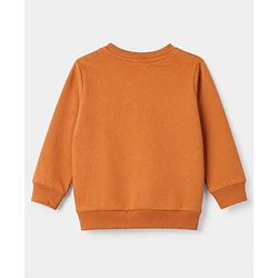 Babyhug 100% Cotton Knit Heavy Gauge Sweatshirt with Full Sleeves and Bag Print in Rust Orange