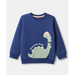 Babyhug 100% Cotton Knit Full Sleeves Heavy Gauge Sweatshirt with Dinosaur Embroidery - Navy Blue