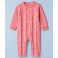 Babyhug Knit Full Sleeves Winter Wear Romper - Pink