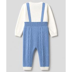 Babyhug Knit Full Sleeves Winter Wear Romper With Bow Applique - Blue