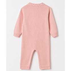 Babyhug Knit Romper with Full Sleeves and Flower Embroidery - Pink