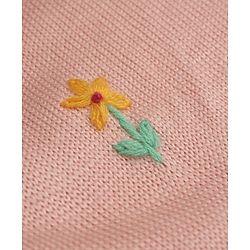 Babyhug Knit Romper with Full Sleeves and Flower Embroidery - Pink