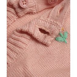 Babyhug Knit Romper with Full Sleeves and Flower Embroidery - Pink