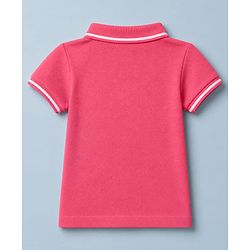 Babyhug Cotton Blend Knit Polo T-Shirt with Half Sleeves and Tennis Rackets Patch - Dark Pink