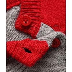 Babyhug Knit Full Sleeves Sweater Sets With Bear Applique - Red