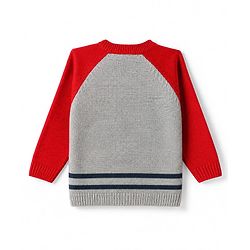 Babyhug Knit Full Sleeves Sweater Sets With Bear Applique - Red