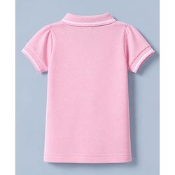 Babyhug Cotton Blend Knit Polo T-Shirt with Half Puffed Sleeves and Crown Patch - Light Pink