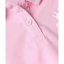 Babyhug Cotton Blend Knit Polo T-Shirt with Half Puffed Sleeves and Crown Patch - Light Pink
