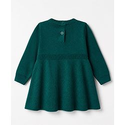 Babyhug Ribbed Knit Woollen Dress with Full Sleeves and Flowers Embroidery in Green