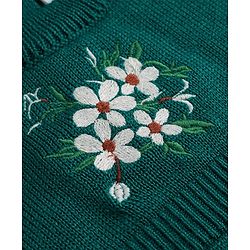 Babyhug Ribbed Knit Woollen Dress with Full Sleeves and Flowers Embroidery in Green
